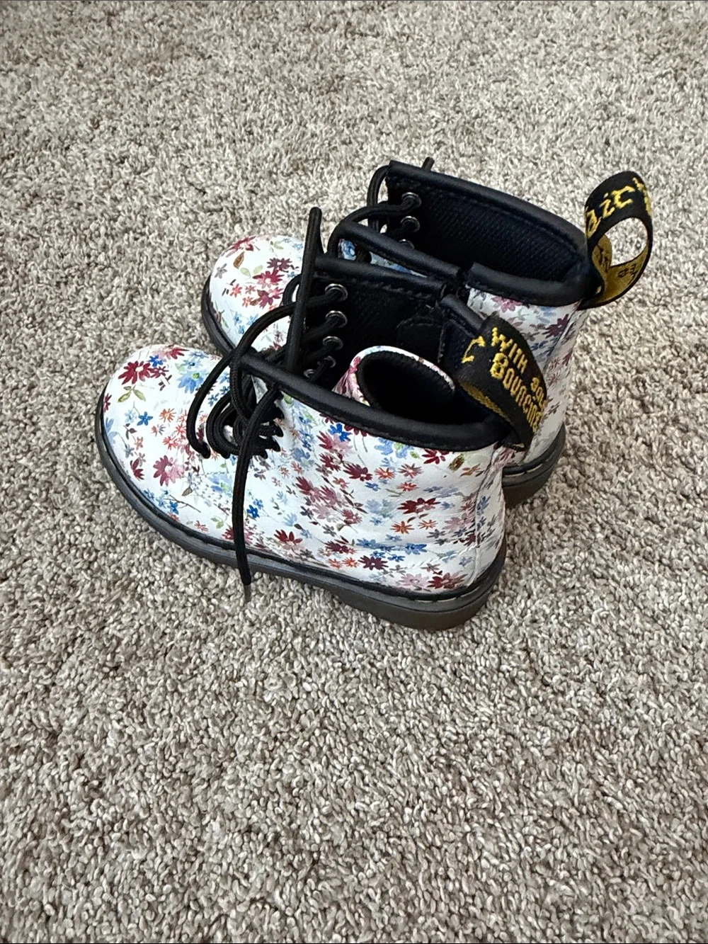 Dr. Martens White Floral Lace-Up Kids Boots